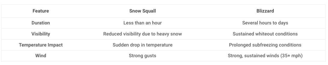 snow squall table